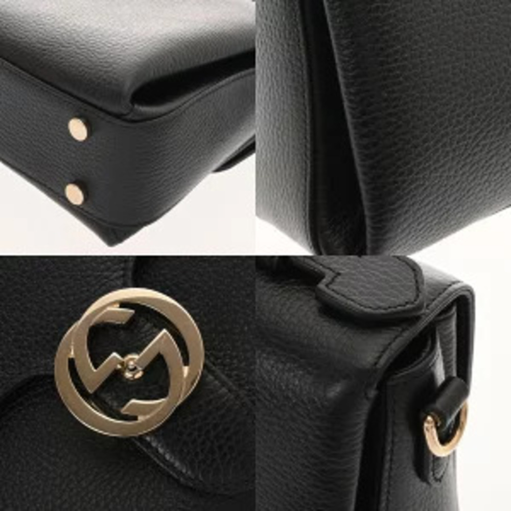 Gucci Interlocking GG Chain Shoulder Bag Black Leather Handbag - Picture 7 of 9